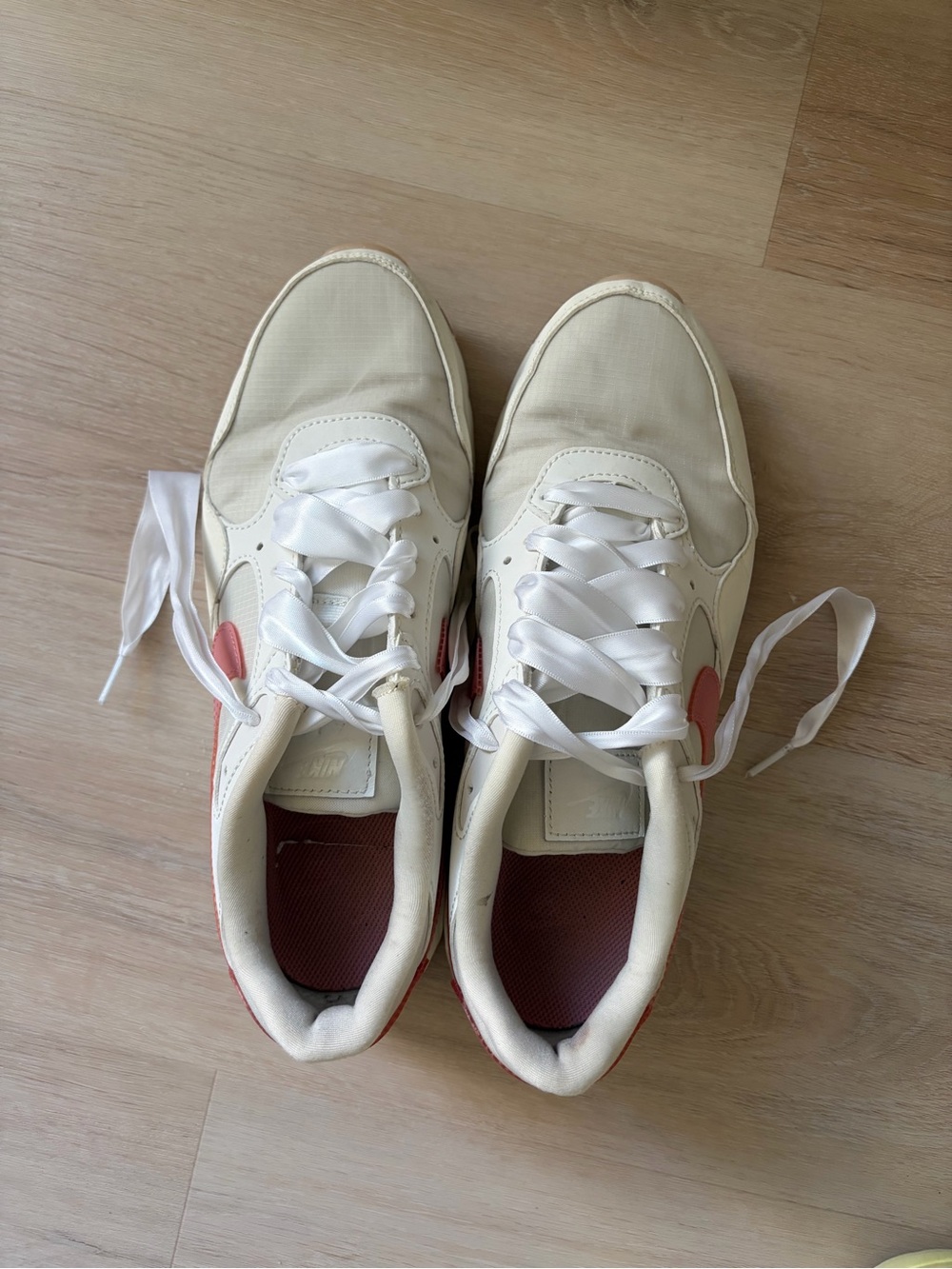 Nike Cream and Pink Low-Top Sneakers with Satin Ribbon Laces